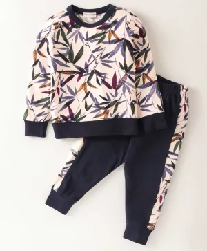 Leaves Printed Sweatshirt Jogger Set