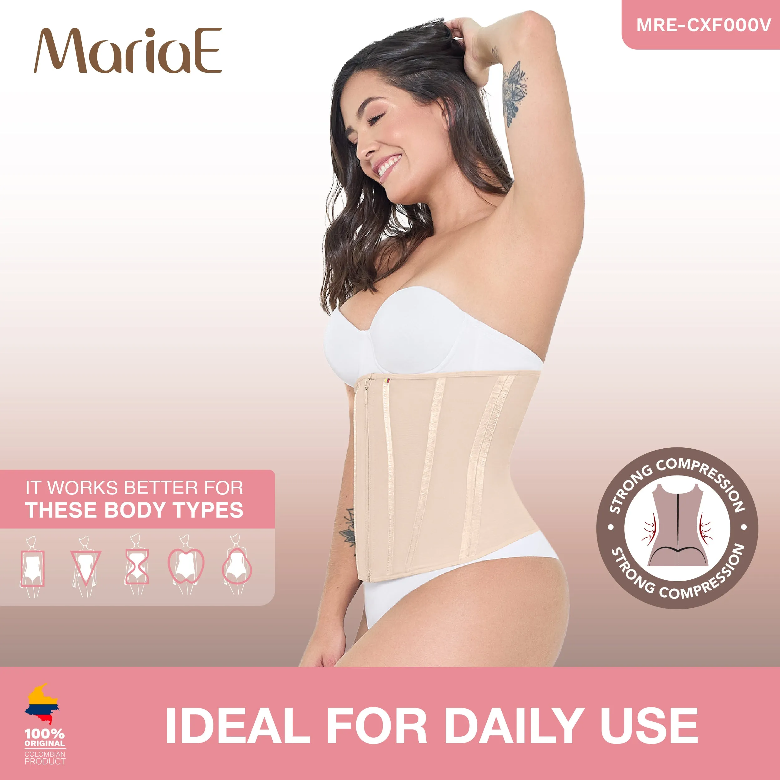 MARIAE CXF000V Waist Cincher Shapewear Faja Colombiana Waist Shaper with front Zipper & Inner Hooks