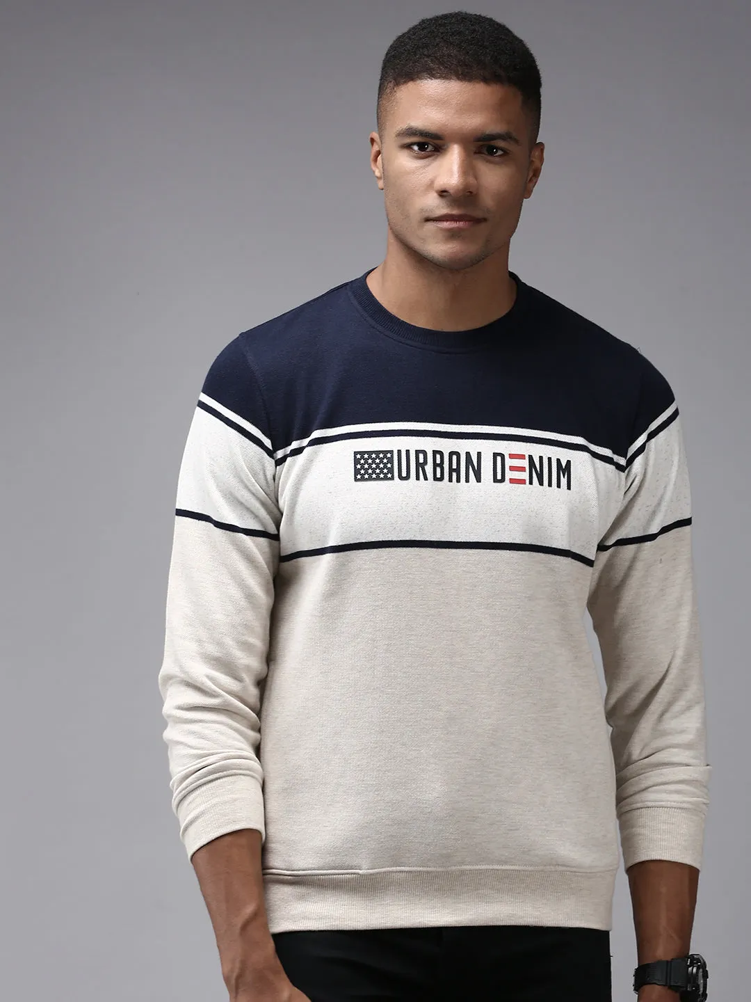 Men Beige Colourblock Sweatshirt