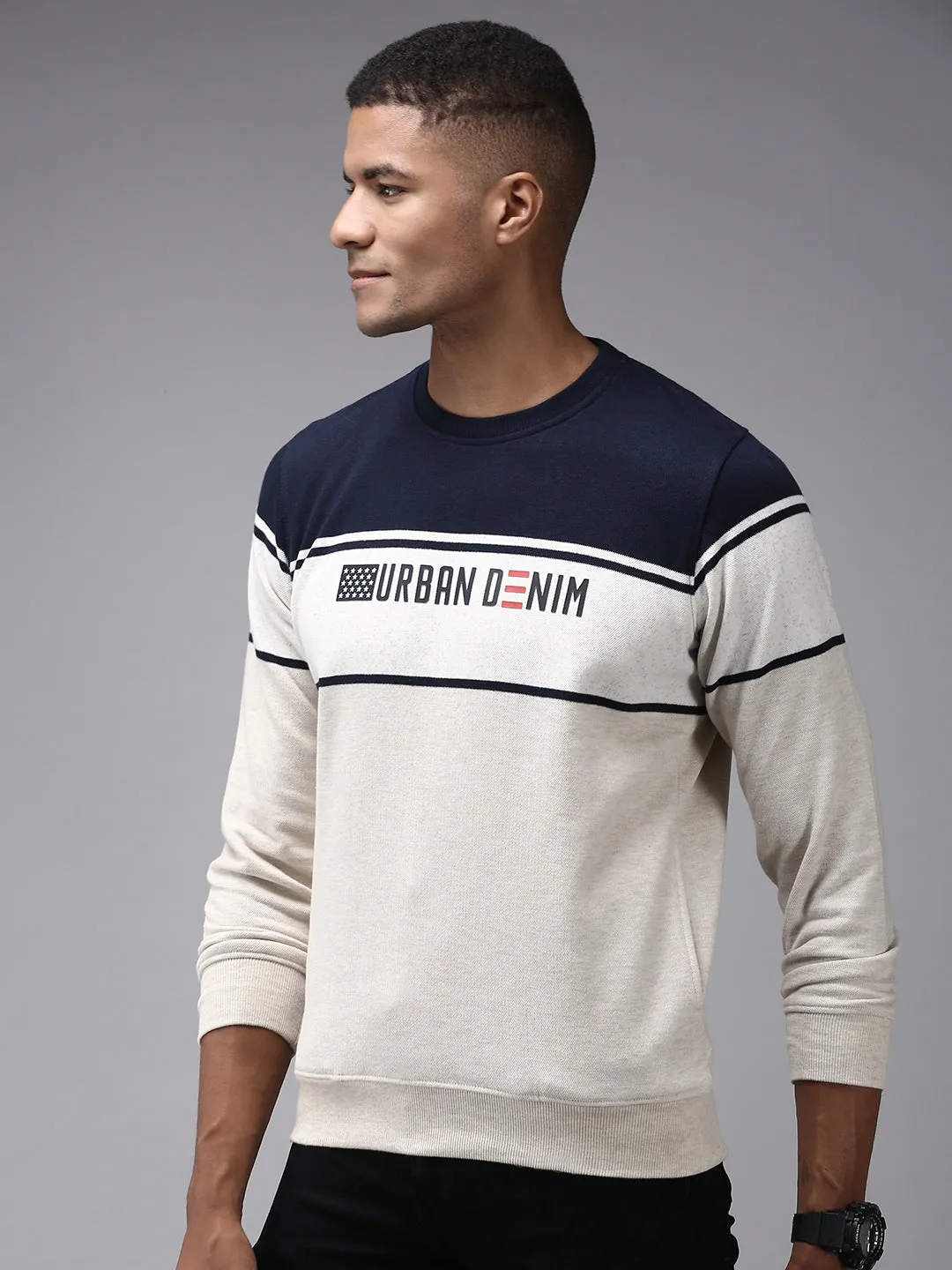 Men Beige Colourblock Sweatshirt