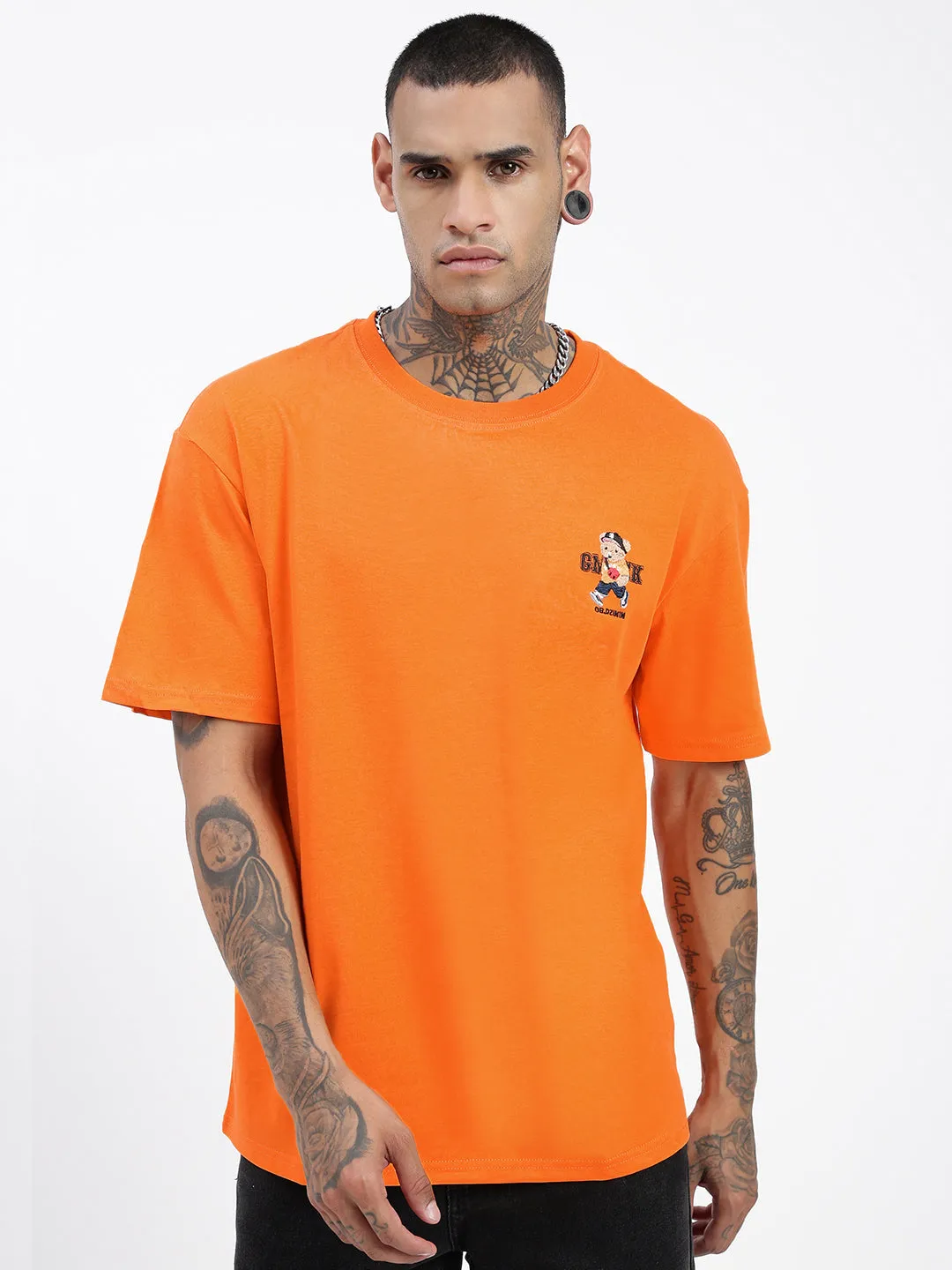 Men Graphic Orange Relaxed Fit T Shirt