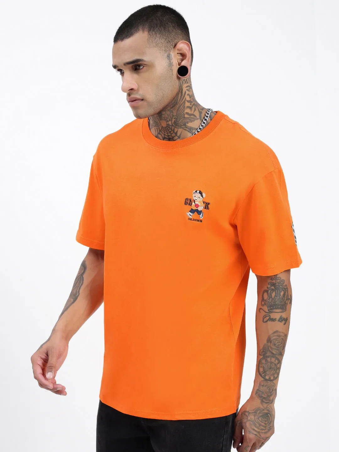 Men Graphic Orange Relaxed Fit T Shirt