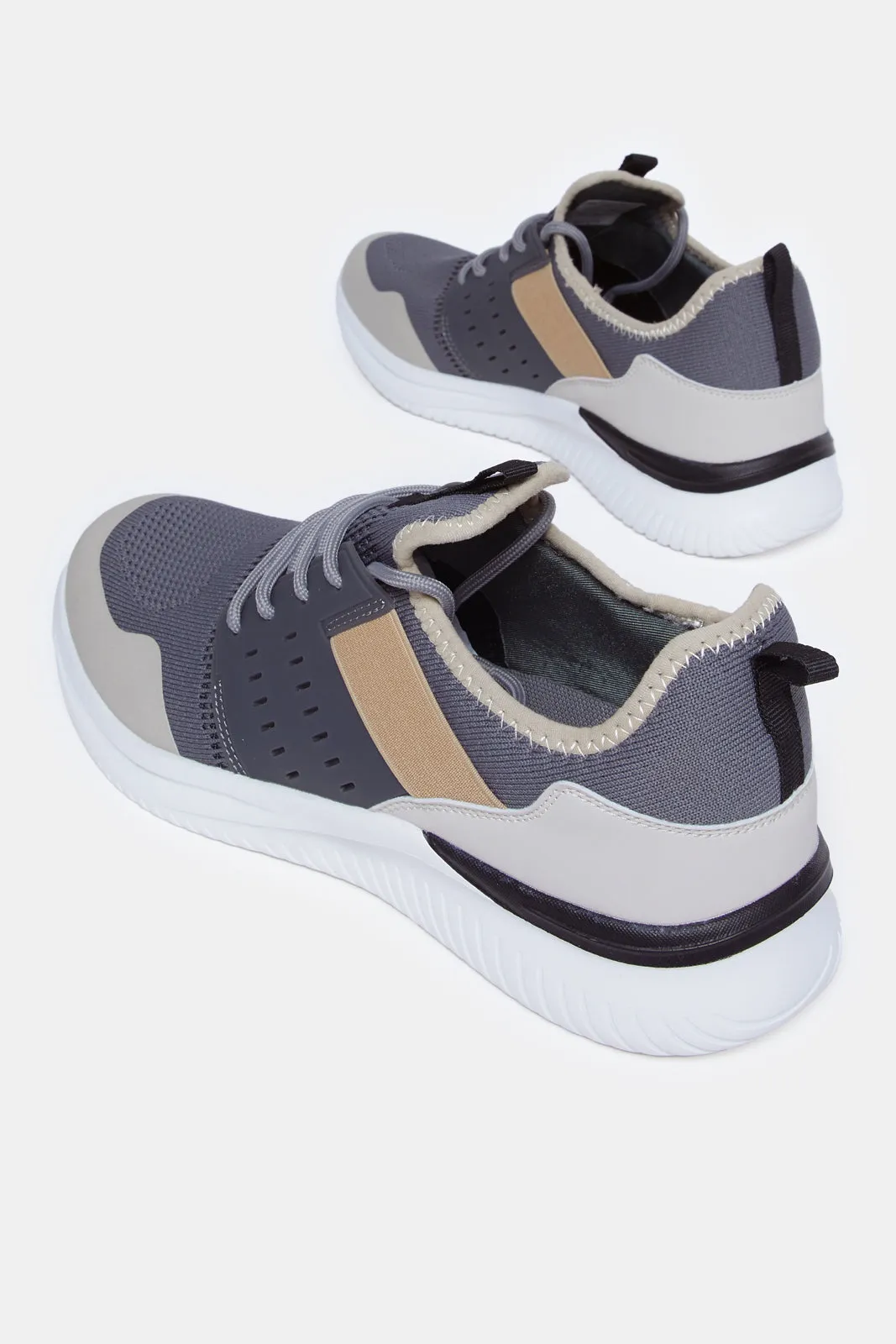 Men Grey Rubber Overlayed Sneakers