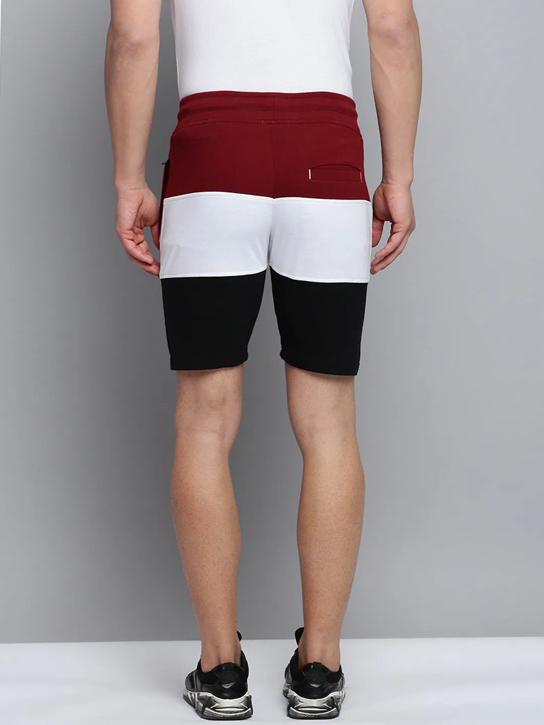 Men Maroon Colourblock Casual Shorts