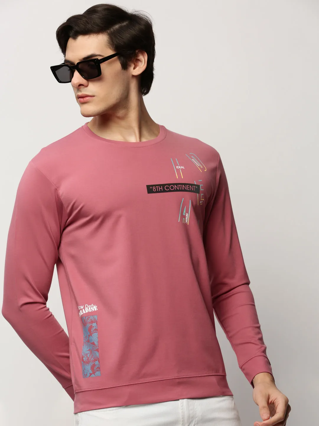 Men Mauve Graphics Casual Sweatshirts