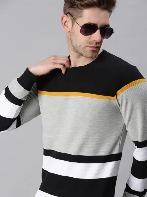 Men Striped Black Sweatshirt