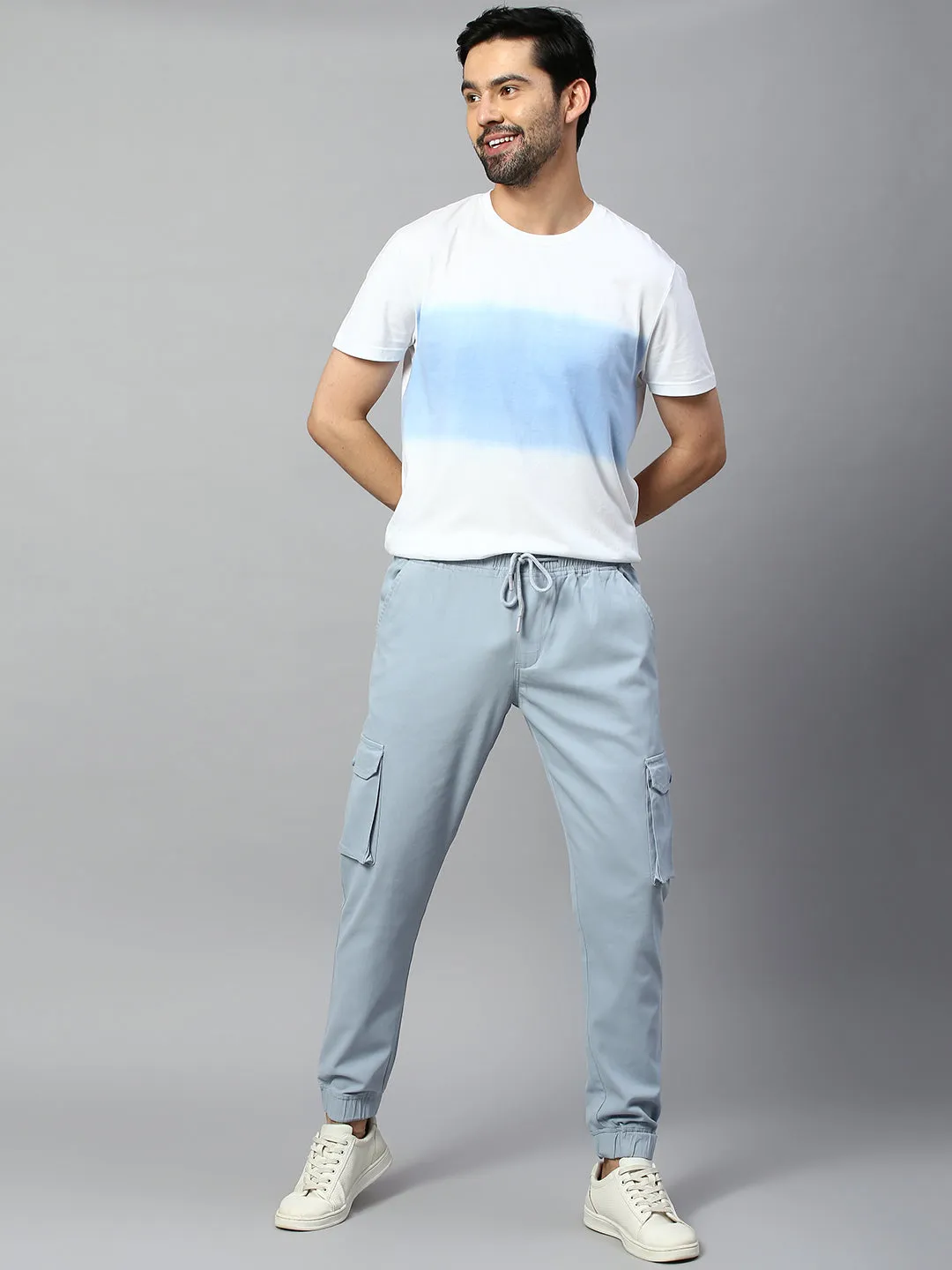 Men's Tapered Fit Cotton Joggers (Light Blue)