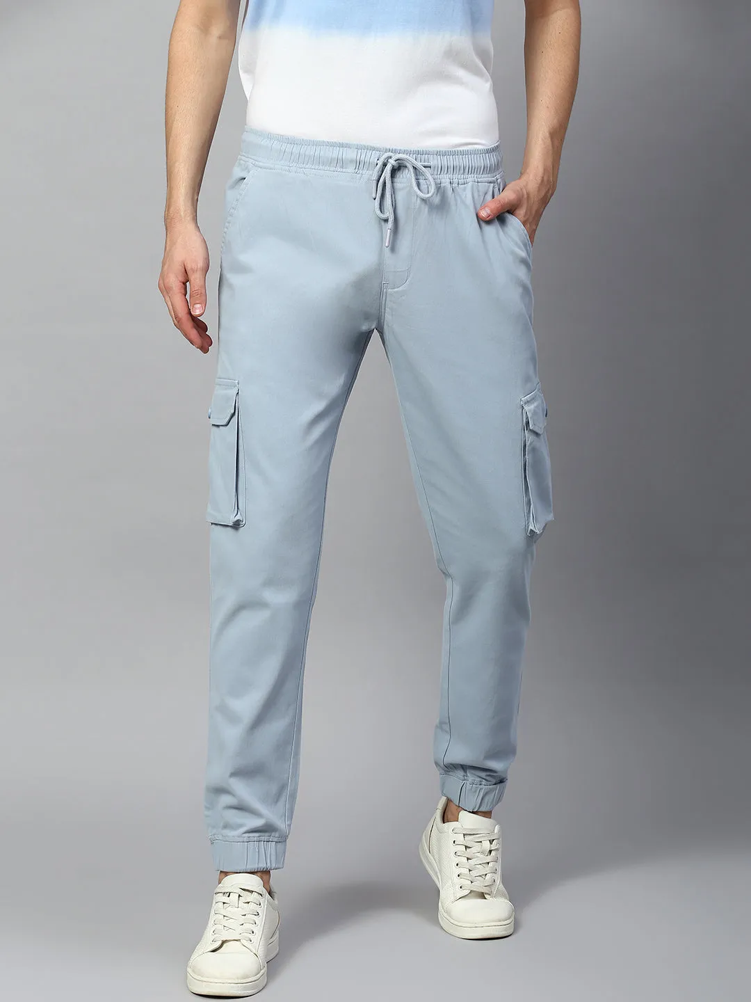 Men's Tapered Fit Cotton Joggers (Light Blue)