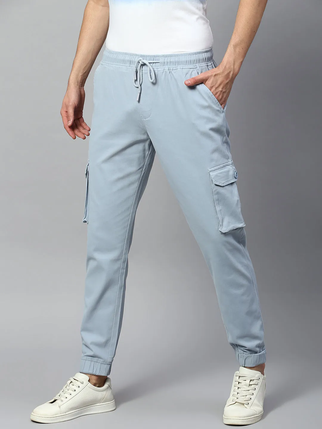 Men's Tapered Fit Cotton Joggers (Light Blue)