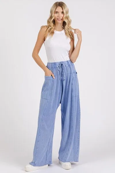 Mittoshop Mineral Wash Elastic Waist Baarrel Leg Baggy Pants