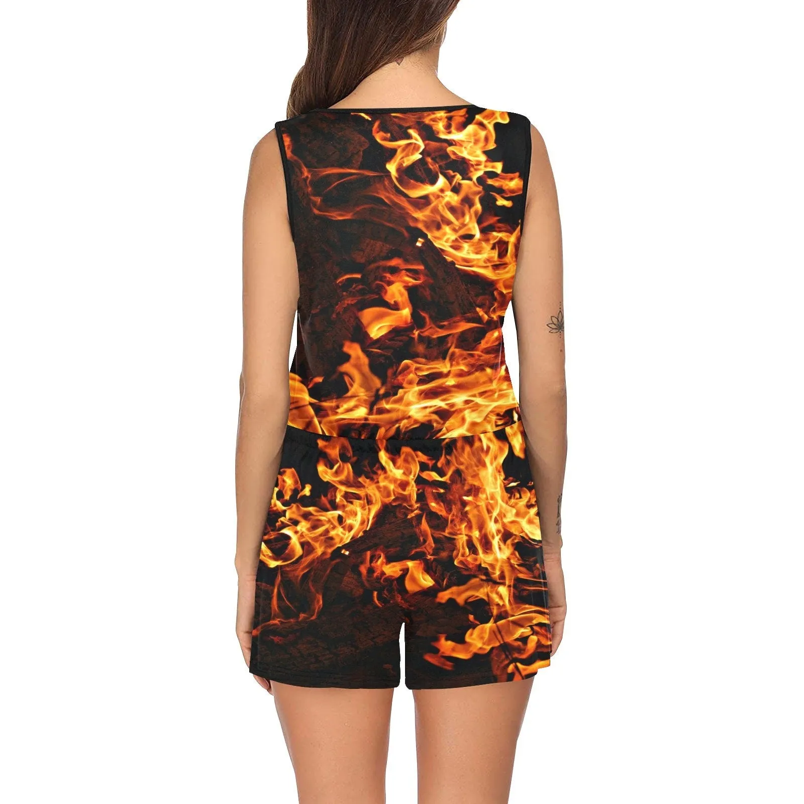 On Fire Flames Casual Jumpsuit, Hot Gift for Her/Wife/Girlfriend/Aunt/Birthday/Thanksgiving/Graduation/Christmas/Valentine/Halloween/Holiday