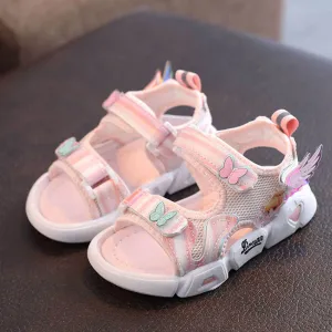 Pink Butterfly Velcro Strap Sandals