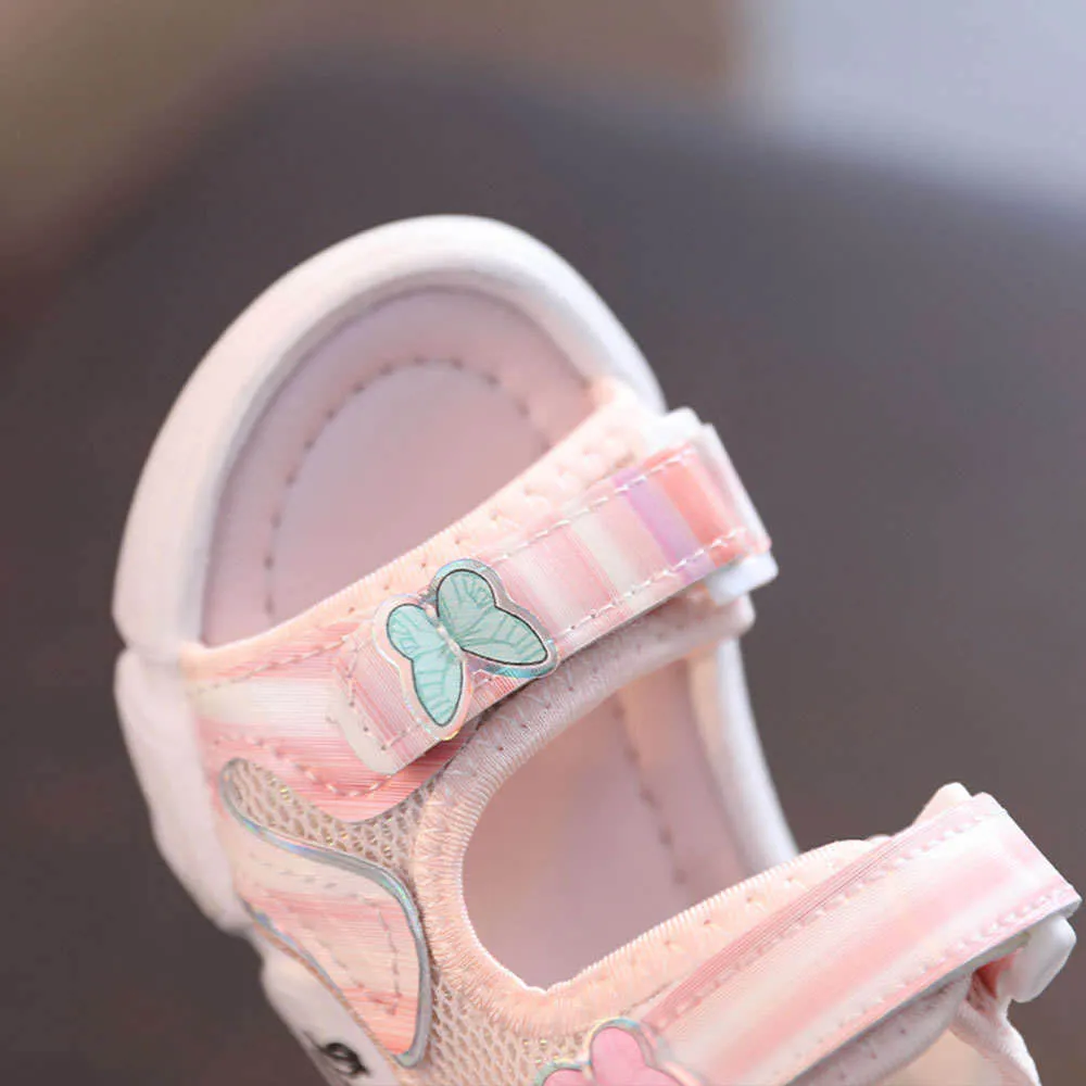 Pink Butterfly Velcro Strap Sandals