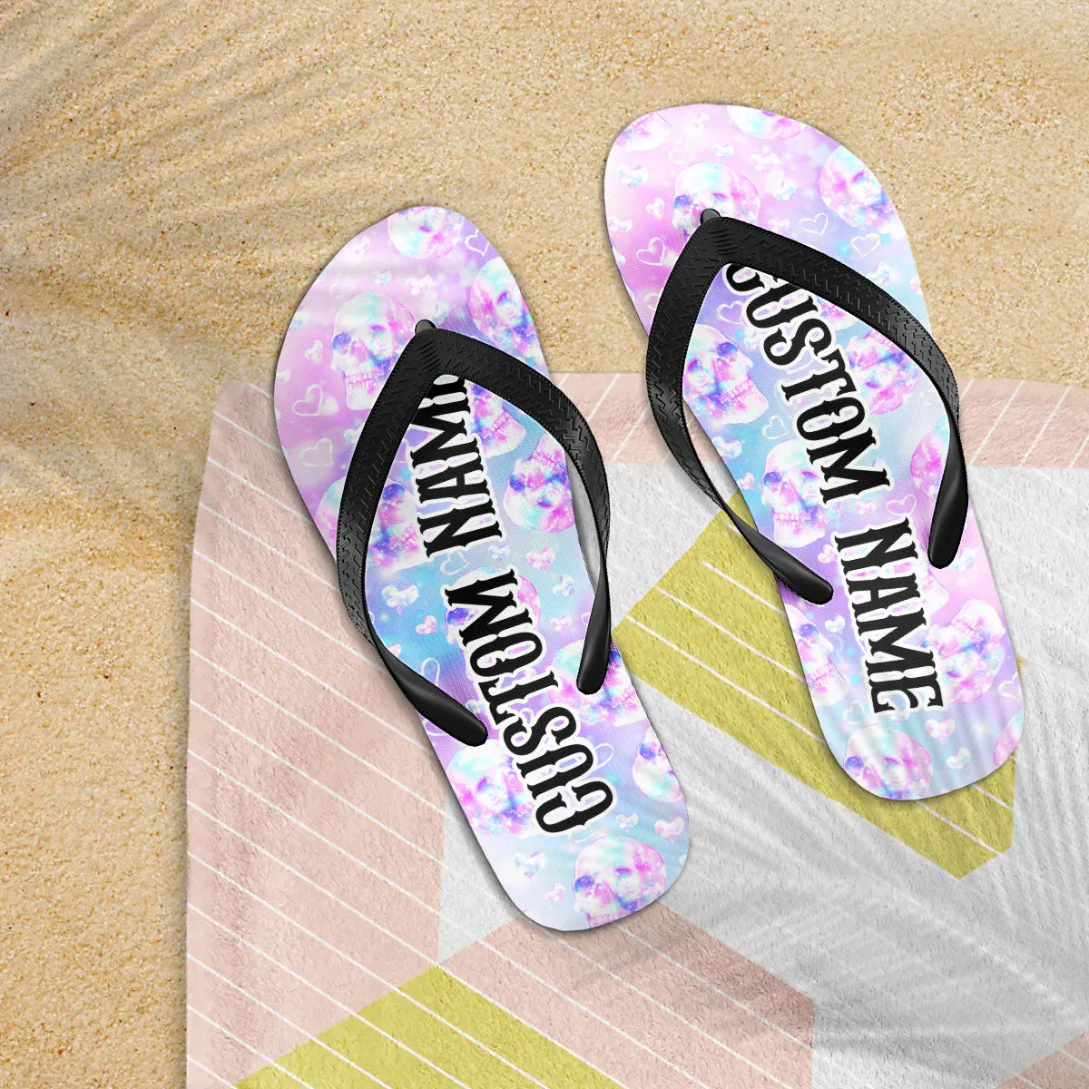 Rainbow Color Skull Flip Flops for Women Beach