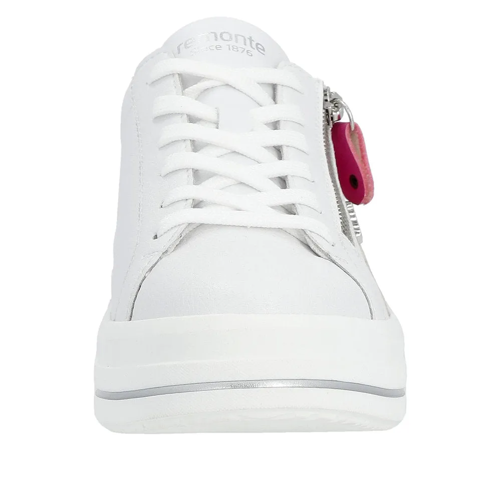 Remonte D1C01-80 Ladies White Leather Zip & Lace Trainers