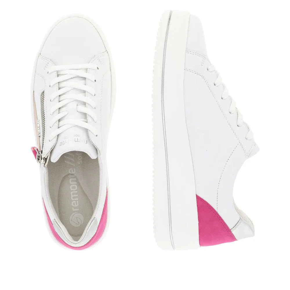 Remonte D1C01-80 Ladies White Leather Zip & Lace Trainers