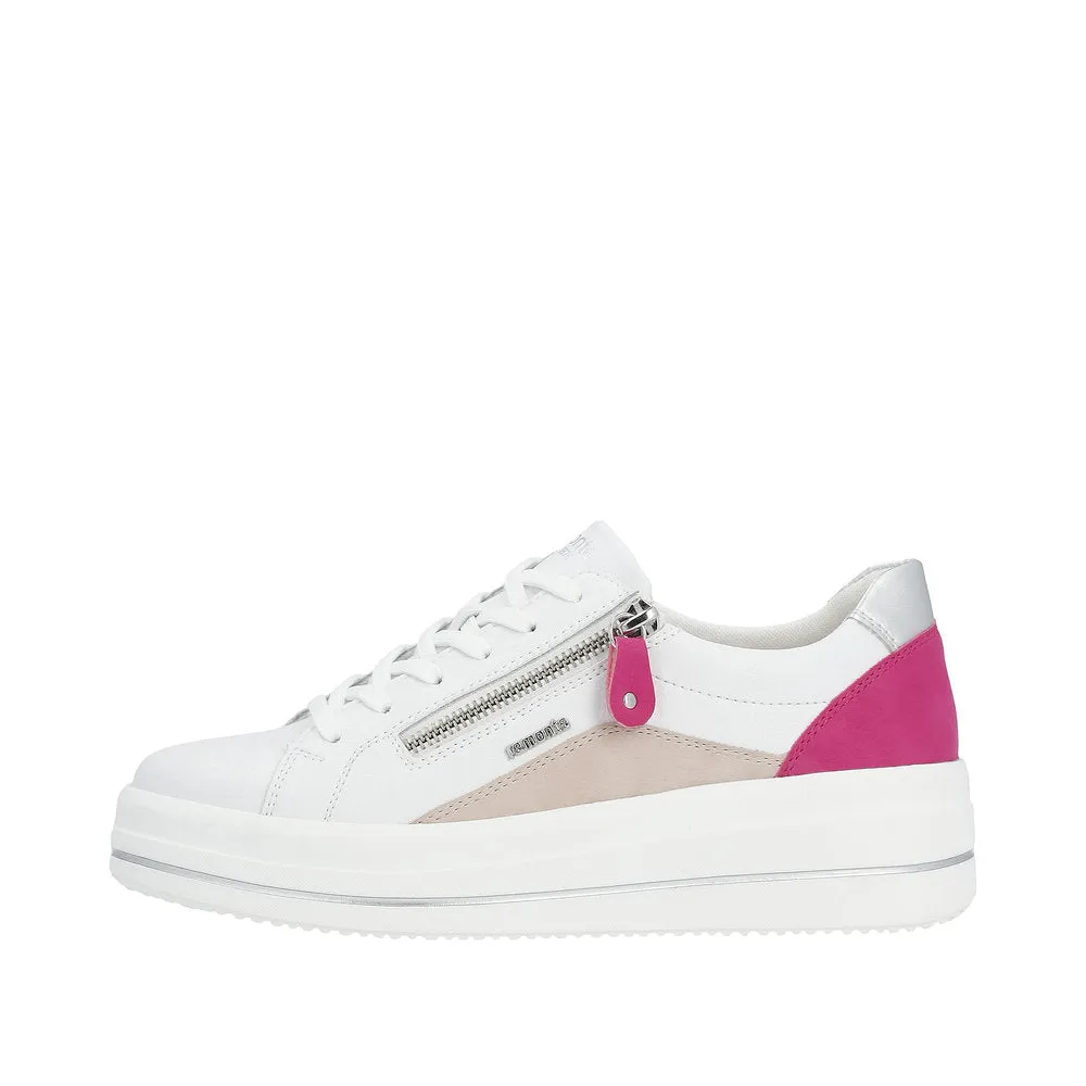 Remonte D1C01-80 Ladies White Leather Zip & Lace Trainers