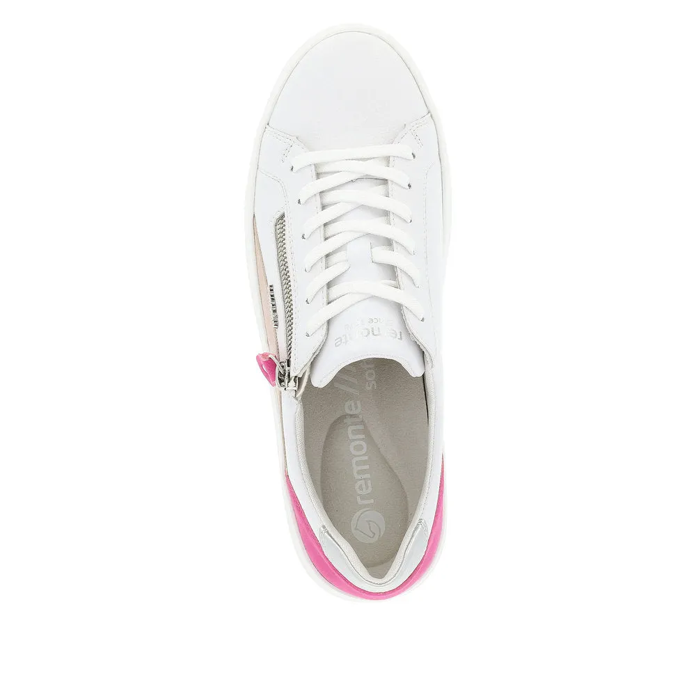 Remonte D1C01-80 Ladies White Leather Zip & Lace Trainers