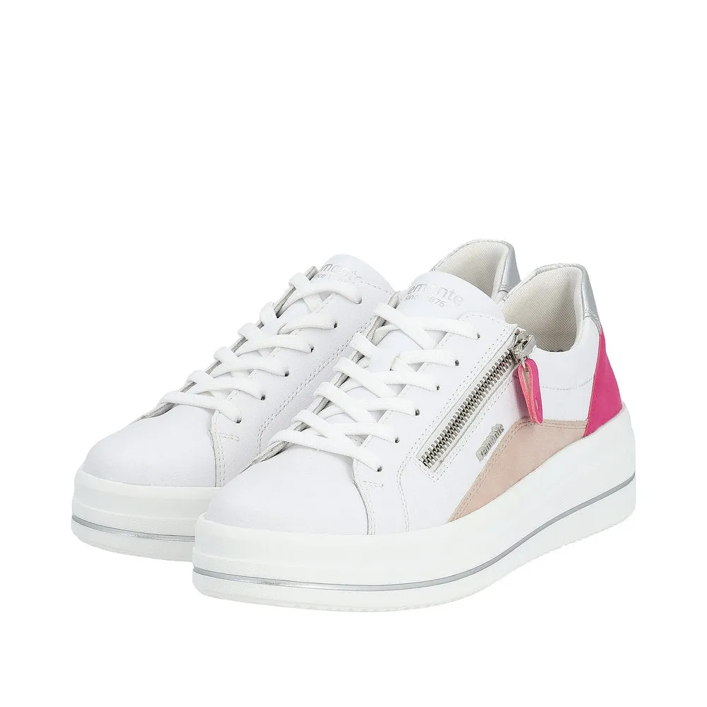 Remonte D1C01-80 Ladies White Leather Zip & Lace Trainers