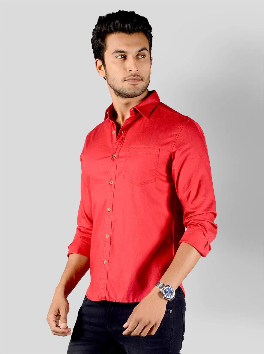 Ribbon Red Solid Slim Fit Casual Shirt | Greenfibre