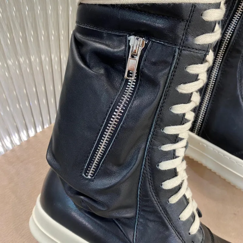 Rick Owens High-Top Leather Boots - Black and Cream