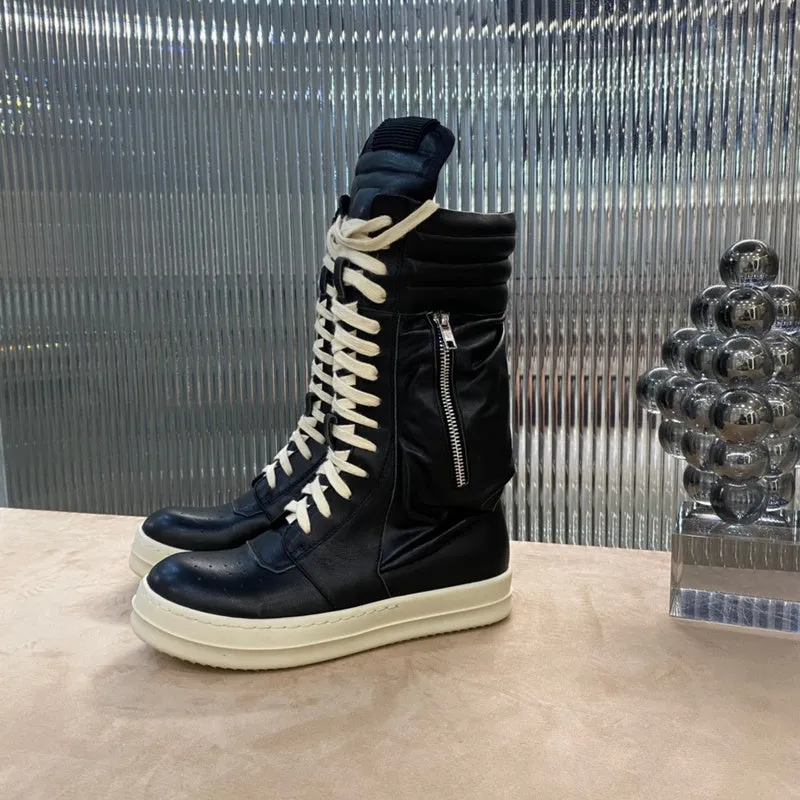 Rick Owens High-Top Leather Boots - Black and Cream