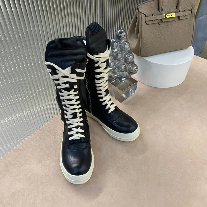 Rick Owens High-Top Leather Boots - Black and Cream