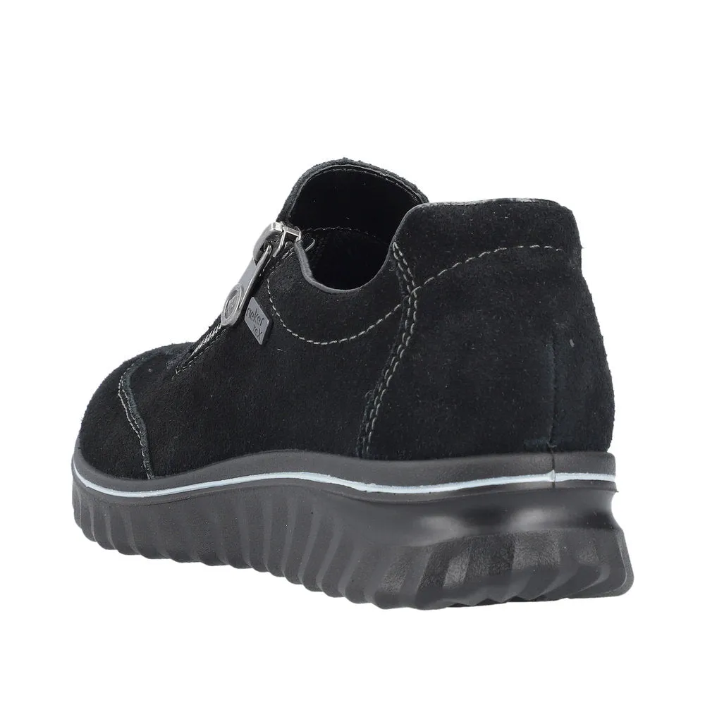 Rieker 59071-00 Ladies Black Suede Water Resistant Side Zip Shoes