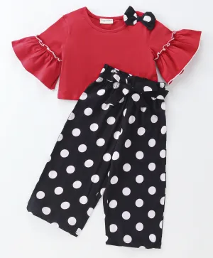 Solid Frilled Top Polka Dots Palazzo Set