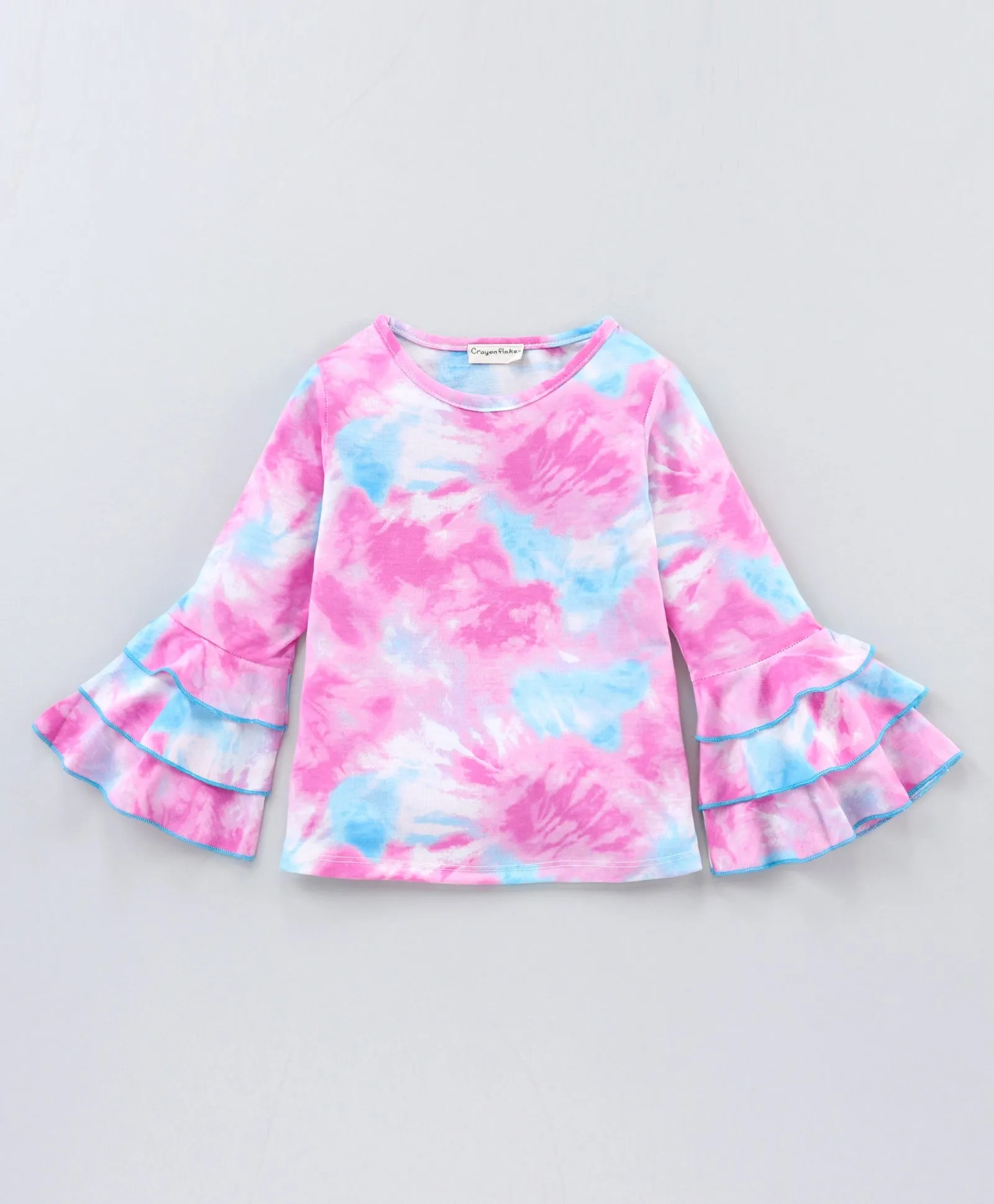 Tie and Dye Sleeves Frill Top Leggings Set