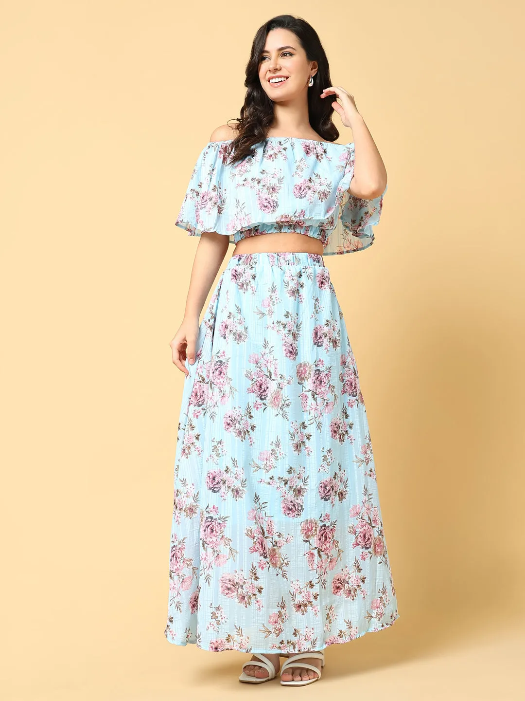 Women Blue Printed Co Ords Set