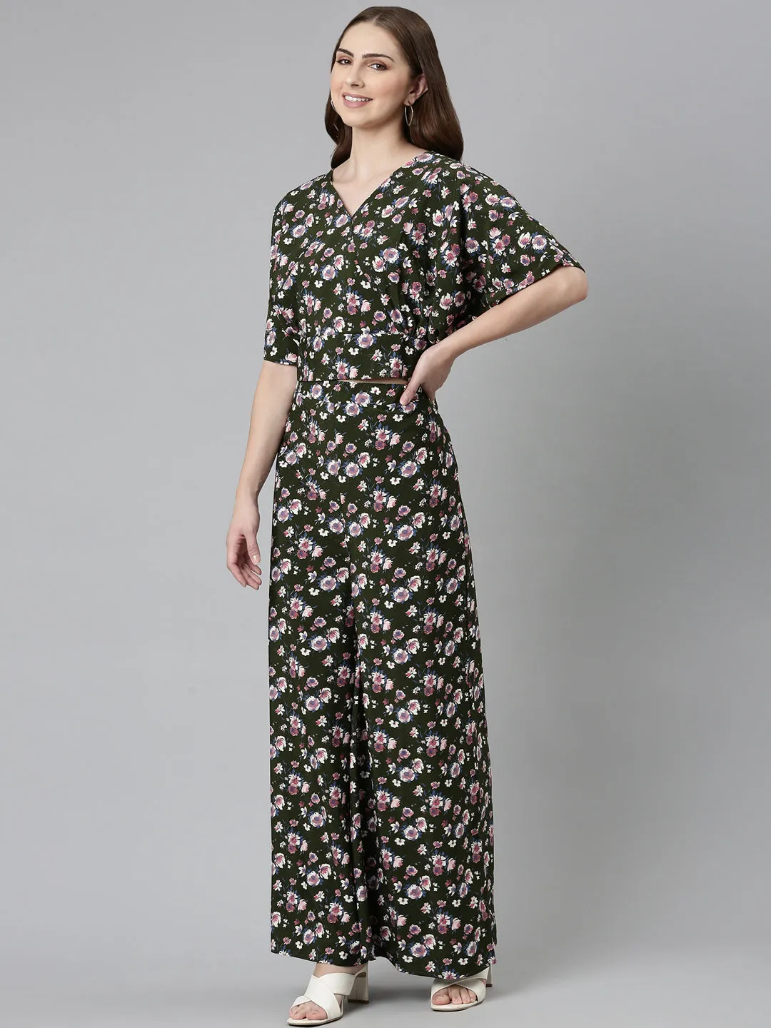 Women Olive Printed Co-Ords