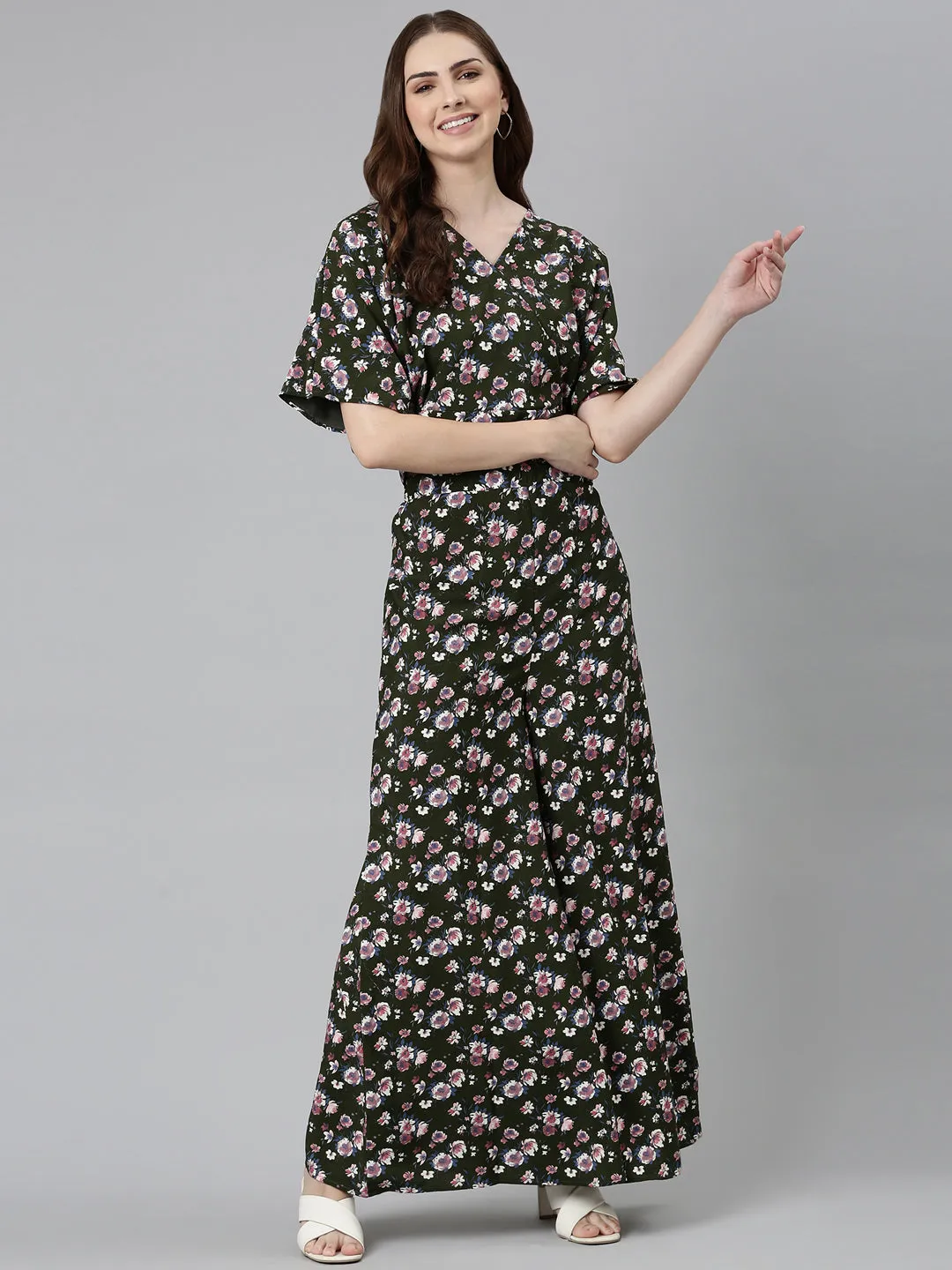 Women Olive Printed Co-Ords