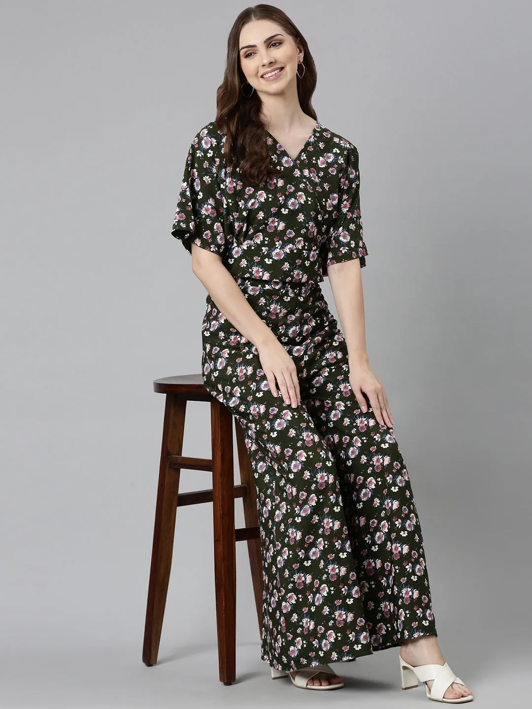 Women Olive Printed Co-Ords