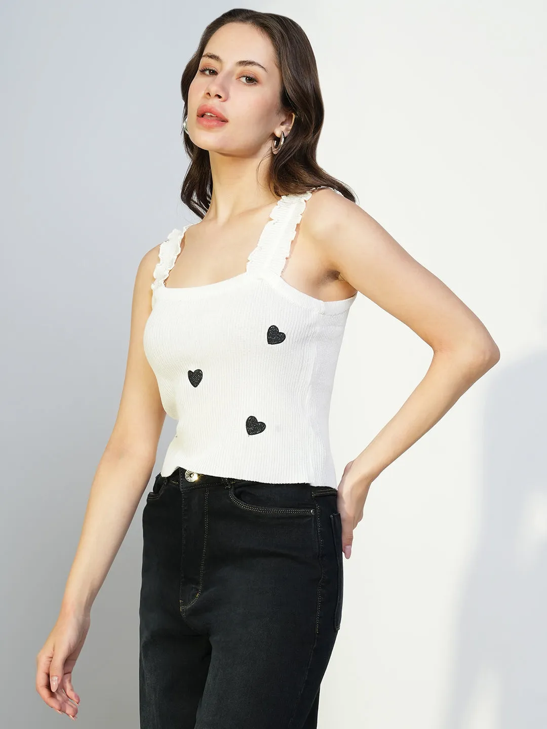 Women White Graphic Top