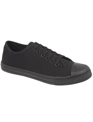 Womens Baltimore Low Top Lace Up Canvas Trainers In All Black