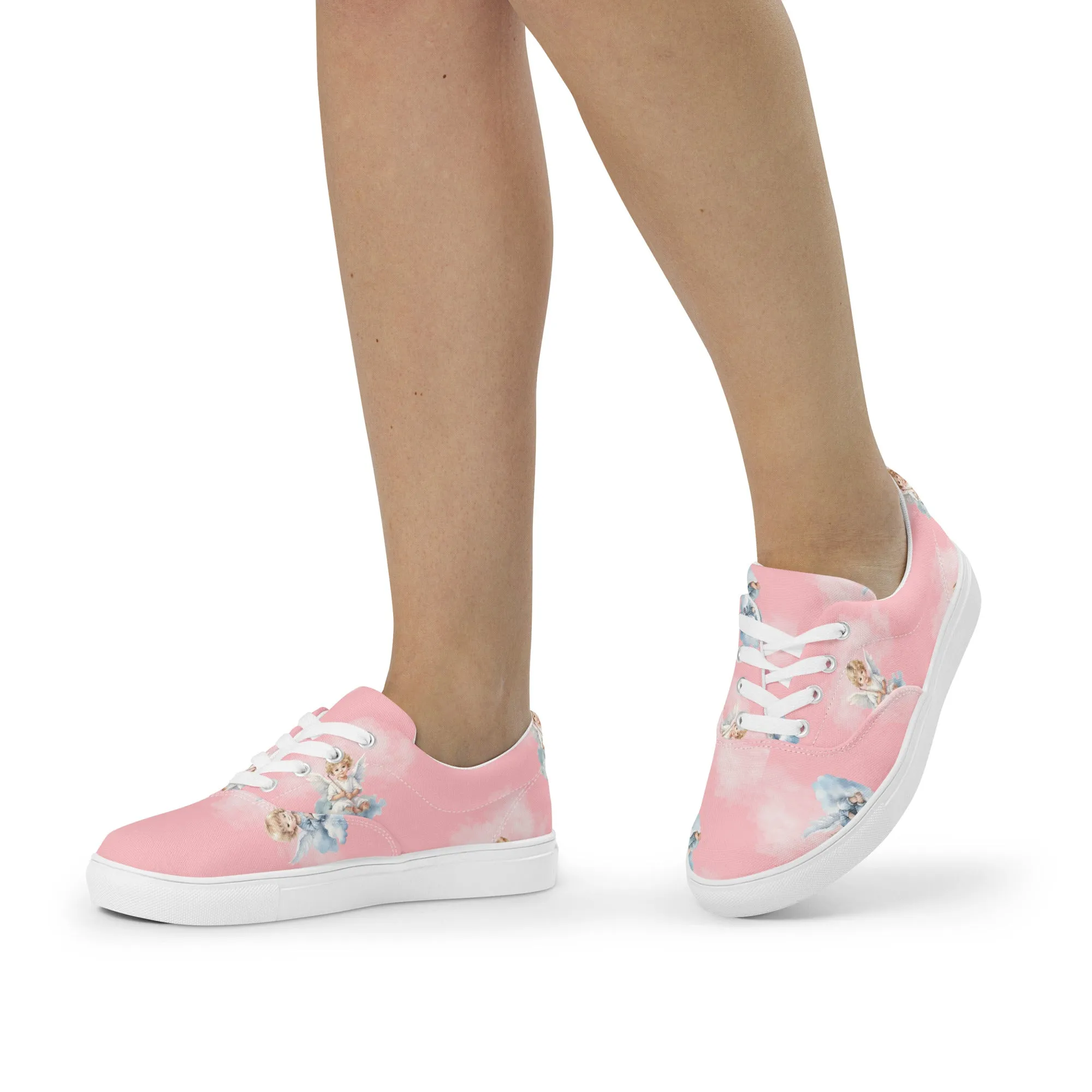 Women’s pink angel print canvas lace-up sneakers